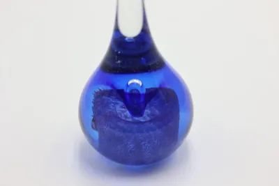 Hand-Blown Cobalt Blue & Clear Art Glass Teardrop Sculpture