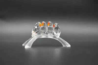 Swarovski Crystal Baby Lovebirds Four Parrots on Branch – Retired