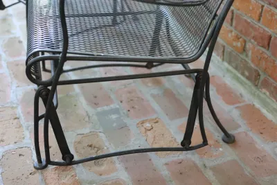 Pair of Vintage Wrought Iron Mesh Patio Glider Chairs