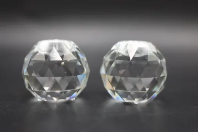 Pair of Swarovski Faceted Crystal Globe Taper Candle Holders