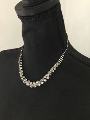 Beautiful gun, metal gray, crystal rhinestone, cluster statement necklace. Very nice quality.