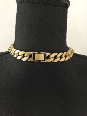 Heavy gold, toned alloy Cuban link chain vintage statement, medusa, medallion statement, necklace