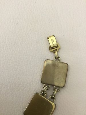 Beautiful vintage gold filled natural green, jade square panel bracelet
