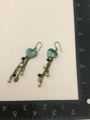 Beautiful, vintage bronze, toned enamel dangle earrings