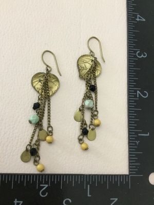 Beautiful, vintage bronze, toned enamel dangle earrings