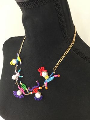 Cute gold toned colorful statement, necklace, little kids holding hands