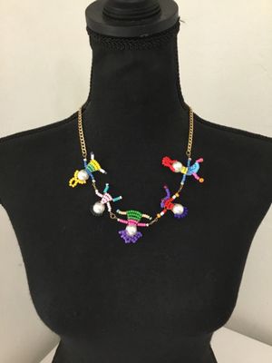 Cute gold toned colorful statement, necklace, little kids holding hands