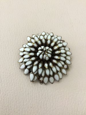 Vintage, white milk, glass petals starburst stacked dome Marquis flower, brooch