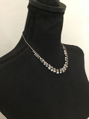 Beautiful gun, metal gray, crystal rhinestone, cluster statement necklace. Very nice quality.
