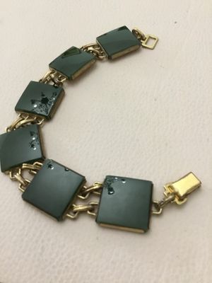 Beautiful vintage gold filled natural green, jade square panel bracelet
