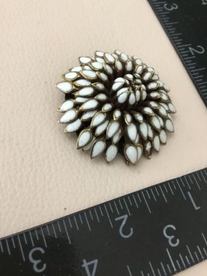 Vintage, white milk, glass petals starburst stacked dome Marquis flower, brooch