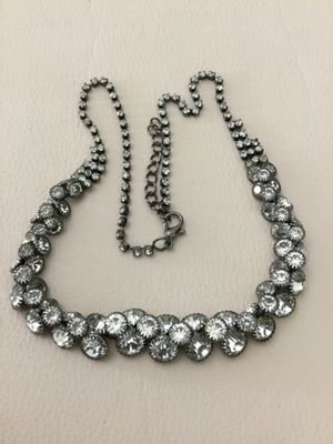 Beautiful gun, metal gray, crystal rhinestone, cluster statement necklace. Very nice quality.