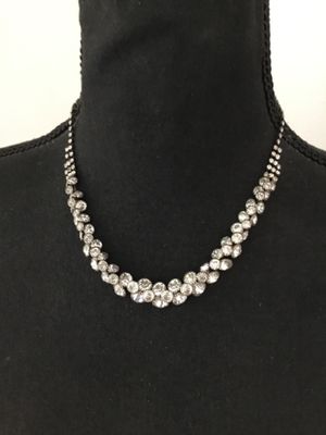 Beautiful gun, metal gray, crystal rhinestone, cluster statement necklace. Very nice quality.