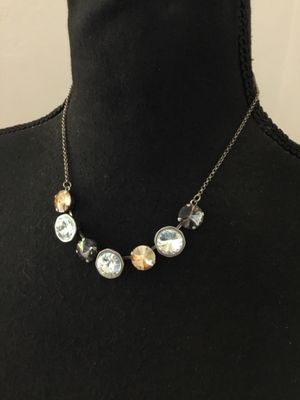 Gorgeous Sabika Silver toned, Australian, crystal stone, cluster necklace, blue round champagne and dark gray amber Australian crystal...
