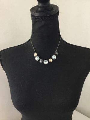 Gorgeous Sabika Silver toned, Australian, crystal stone, cluster necklace, blue round champagne and dark gray amber Australian crystal...