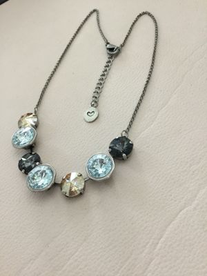Gorgeous Sabika Silver toned, Australian, crystal stone, cluster necklace, blue round champagne and dark gray amber Australian crystal...
