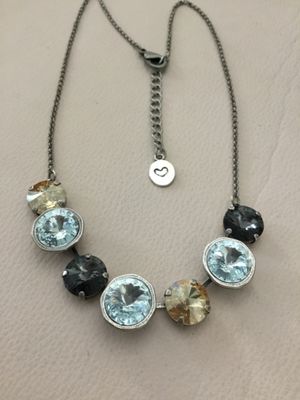 Gorgeous Sabika Silver toned, Australian, crystal stone, cluster necklace, blue round champagne and dark gray amber Australian crystal...