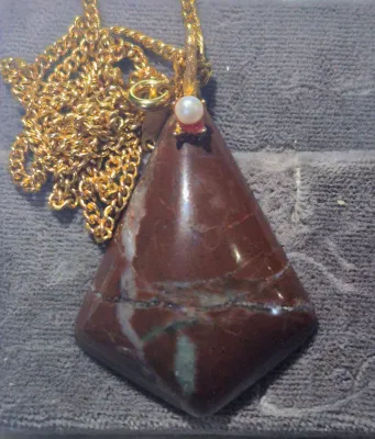 Natural Maryam Jasper Pendant on gold link chain & Earrings