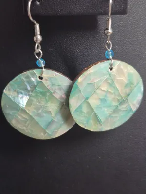 Aquamarine color Mother of Pearl, Crystal and Bling Beads Triple Stand Necklace & Earrings