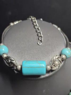 Native American Silver Choker w/ pendant / Turquoise Bracelet / Dangle Earrings set