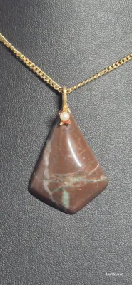 Natural Maryam Jasper Pendant on gold link chain & Earrings