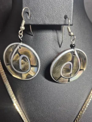 Vintage Abalone Art glass Pendant & Earrings matched set
