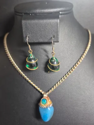 Bohemian Necklace & Glass caged Earrings