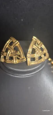 90s Gold Tone Thick Heavy Thick Gold Chain Chunky Necklace 18" & Earrings