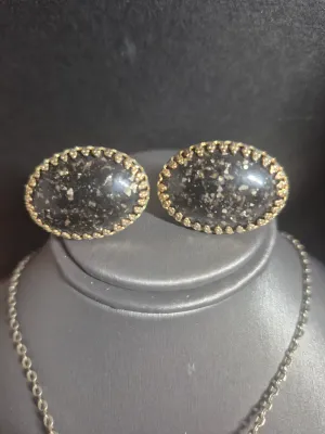 Agate Slice Necklace: Silver Edged Geode, Sterling Silver Chain & Granite Gold Earrings