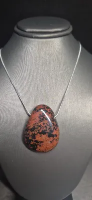 Vintage pair of Handmade Mahogany Obsidian Cabochon Pendants, 925 Sterling Silver chains