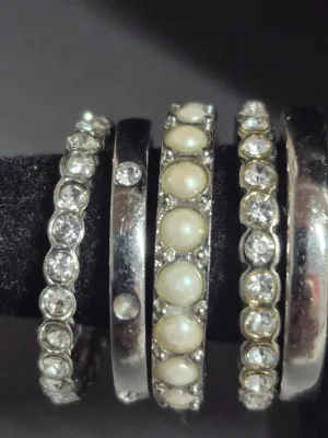 Set 7 Ann Taylor Ring Bands ~ Pearls & Rhinestones