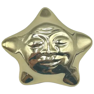 Vintage Signed AJC Gold Tone Smiling Sun Brooch Pin Whimsical Celestial Jewelry