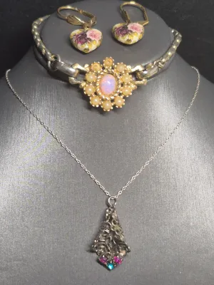 Vintage Sarah Coventry Contessa B bracelet & Earrings / Filigree Pendent 925 box chain