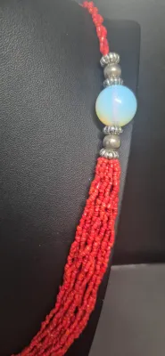 Vintage Red Seed & Art Bead Statement Necklace
