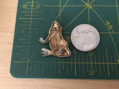 Vintage Brooch Pin Guilloche Enamel Frog Silver tone Jewelry