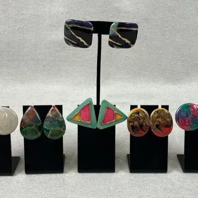 Group of Modernist Enamel Iridescent Earrings~ set 6