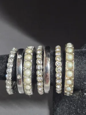 Set 7 Ann Taylor Ring Bands ~ Pearls & Rhinestones