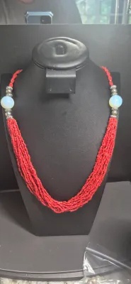 Vintage Red Seed & Art Bead Statement Necklace