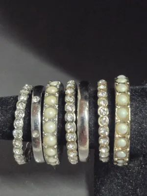 Set 7 Ann Taylor Ring Bands ~ Pearls & Rhinestones