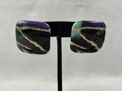 Group of Modernist Enamel Iridescent Earrings~ set 6