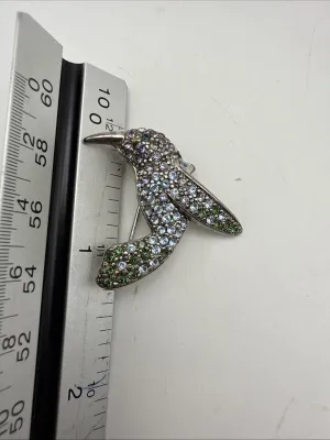 Vintage MONET Crystal Rhinestone HUMMINGBIRD BROOCH Pin Blue Green Purple 1 3/8"