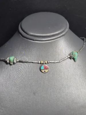 Native American Silver Choker w/ pendant / Turquoise Bracelet / Dangle Earrings set