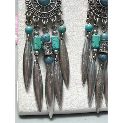 Silver Tone Dream Catcher Dangle Earrings Hooks Medallion & Feathers