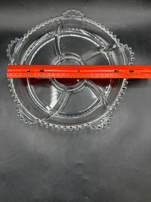 Rare Vintage Glass Imperial Candlewick 5-part Divided Dish with bubble glass edge with Handles