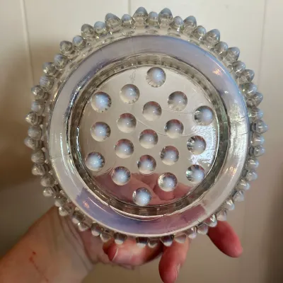 White Opalescent & Pink Hobnail Glass Bowls and Toothpick Holder – 3-Piece Lot