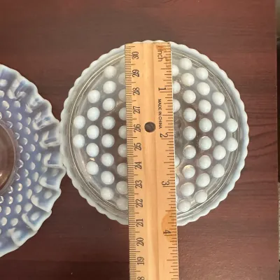 White Opalescent Hobnail Glass Covered Dish & Ruffled Bowl – 2-Piece Lot