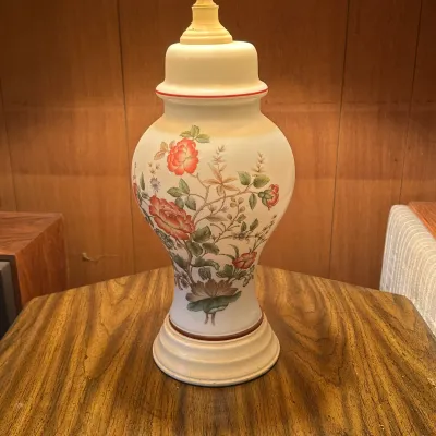 Floral Table Lamp with Pleated Shade – 30" Tall – Working (A Den)