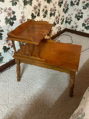 Vintage Two-Tier Wooden Step End Table / Telephone Table (A2)