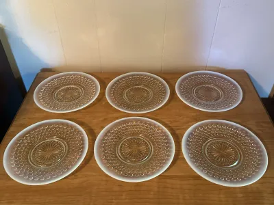 White Opalescent Hobnail Glass Saucers – Set of 6