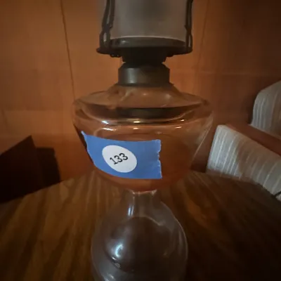 Glass Pedestal Oil Lamp with Frosted Chimney – Untested (A Den)